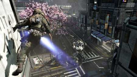 A screenshot of Titanfall’s wall-running