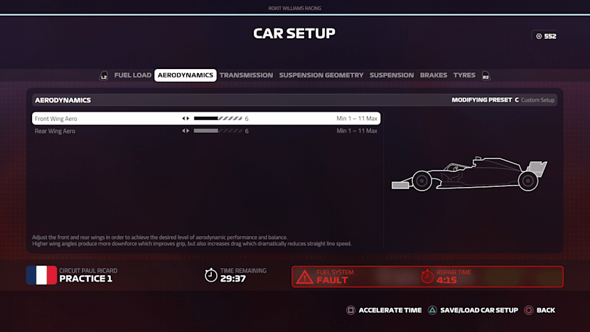 F1 2019 car setup clearance