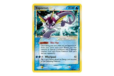 A picture of a Vaporeon gold star Pokemon trading card