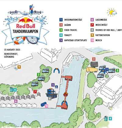 Karta över eventområdet på Red Bull Tandemkampen i Göteborg 2025. 