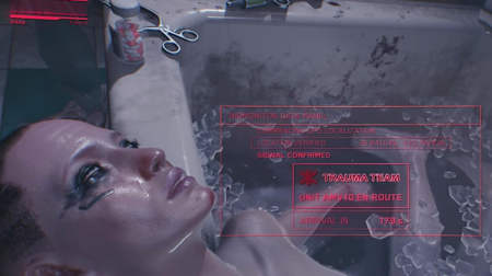 A screenshot of the HUD display from an early build of Cyberpunk 2077