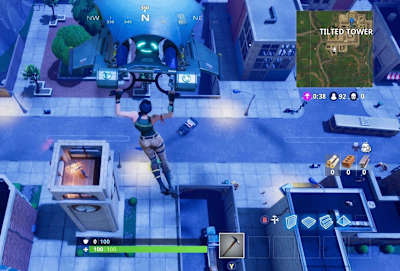 A screenshot from the new Tilted Towers location in Fortnite: Battle Royale.