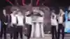 A photo of SK Telecom T1 lifting the Worlds trophy during the 2017 Worlds Opening Ceremony