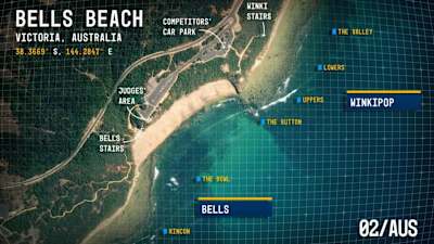 World Surf League map of Bells and Winkipop