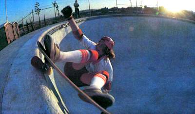 Layne Oaks grinds the lip on a backyard pool in the 1970s.