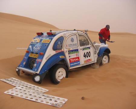 A highly modified 1963 Citröen 2CV car competed during the 2007 Dakar Rally