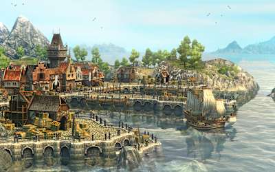 Nuestro puerto en el juego de estrategia Anno 1404, un spin-off medieval que es uno de los representantes más importantes del género.