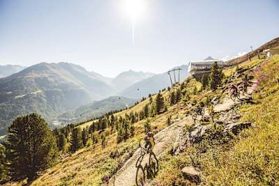 A panorama view of the trails in Sölden bike park.