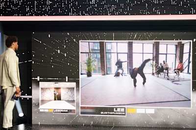 B-Boy Lee on screen during the Red Bull BC One E-Battle 2021.