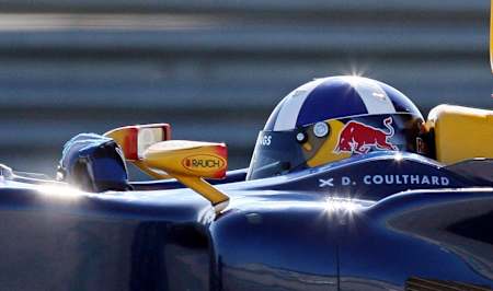 A photo of David Coulthard in the Red Bull Racing cockpit at testing in 2006.