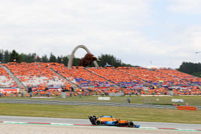Lando Norris in McLaren at the 2021 Austrian F1 Grand Prix at the Red Bull Ring.
