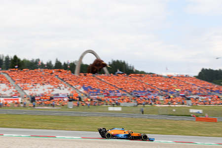 Lando Norris in McLaren at the 2021 Austrian F1 Grand Prix at the Red Bull Ring.