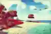 Screenshot of ships flying in No Man’s Sky video game.