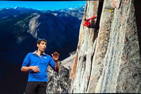 Alex Honnold speaks about his Free Solo climb and film at a Ted Conference event organised by Ted Conferences LLC.