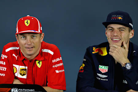 Kimi Raikkonen and Max Verstappen in an interview at the 2018 Formula One Grand Prix in Mexico. Raikkonen has competed 350 times in Formula 1.