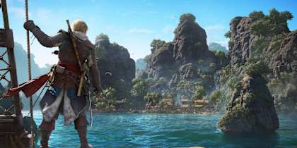 Uma captura de tela de Assassin's Creed Black Flag Resynced mostra parte do enorme mundo que pode ser explorado no jogo. 