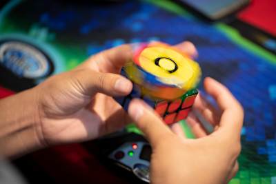 Participant makes final move during Red Bull Rubik's Cube World Cup in Guadalajara, Mexico on September 29, 2019.