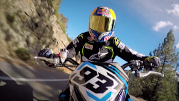 Stunt rider Aaron Colton in action at Donner Pass in California, USA.