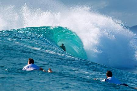 Taj Burrow rides the tube at Burleigh Heads