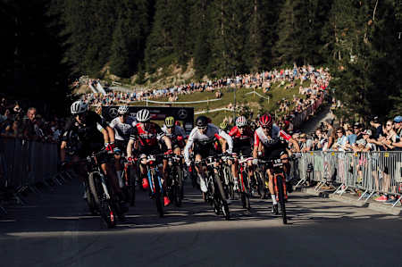 Start of the XCC race at the UCI XCO World Cup at Lenzerheide, Switzerland, on August9, 2019.