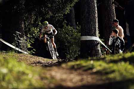 Nino Schurter rides during the XCC race at the UCI XCO World Cup at Lenzerheide, Switzerland, on August9, 2019.