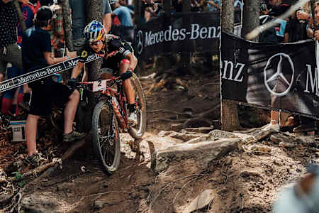 Kate Courtney rides the UCI MTB XCO World Cup at Snowshoe, on September 8, 2019.