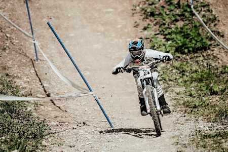 Troy Brosnan performs at the UCI DH World Cup Rd5 in Lezerhiede, Switzerland on July 8, 2017.