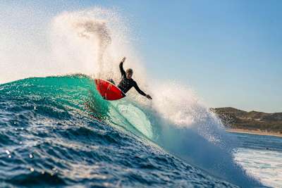 Kanoa Igarashi performs a turn while surfing in Western Australia.
