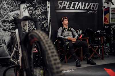 Finn Iles as seen in Specialized paddock at Val di Sole.