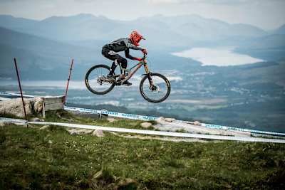 Rider at Fort William World Cup practice 2018.
