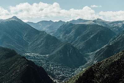 Views of La Massana in the valley below Vallnord Bike Park.