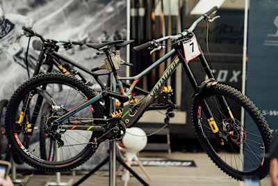 Loic Bruni's bike in the pits at Maribor UCI DH World Cup.