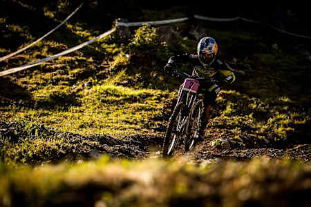 Myriam Nicole performs at the UCI DH World Cup Rd5 in Lezerhiede, Switzerland on July 8, 2017.