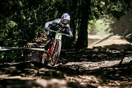 Finn Iles performs at UCI DH World cup Rd 5 in Lenzerheide, Switzerland on July 8, 2017.