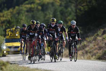 A group of cyclists ride the Haute Route Alps race.