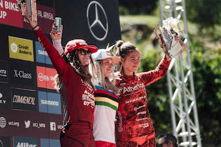 Junior podium with Vali Höll at Vallnord DH finals 2019.