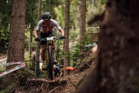 Nino Schurter as seen racing at the UCI XCO World Championships in Leogang, Austria, on October 10, 2020.