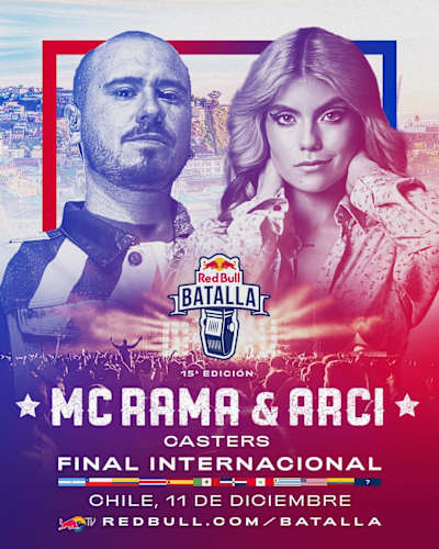 An image of the commentators at the Red Bull Batalla International Final 2021.