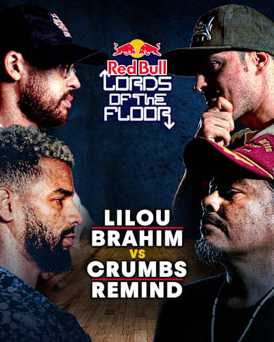 Lilou and Brahim battle Crumbs and Remind in an epic France vs USA exhibition Red Bull Lords of the Floor battle in August 2026.