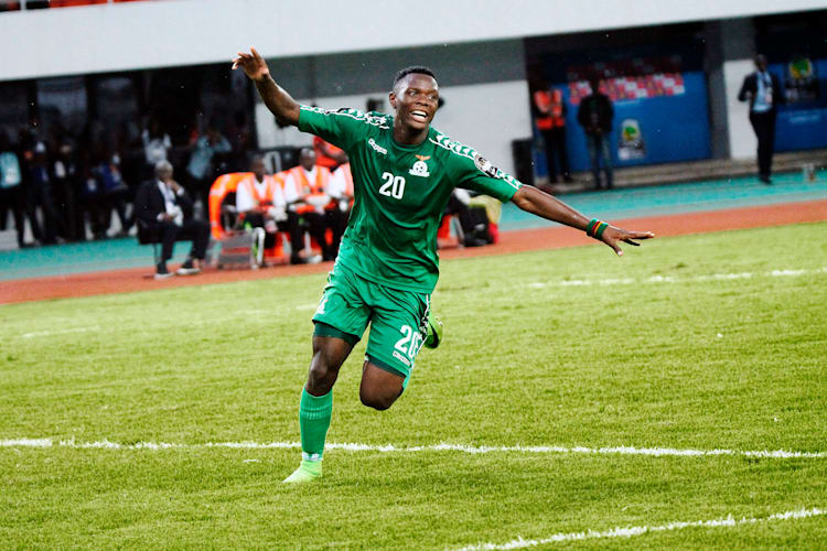 Daka celebrates a goal against Senegal in the 2017 U-20 Africa Cup