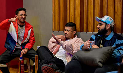 Seedhe Maut's Encore ABJ and Calm with Sez On The Beat in a recording studio.