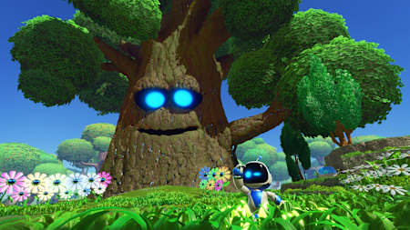 Screenshot aus Astro Bot für PlayStation 5 zeigt den Hauptcharakter vor einem Baum