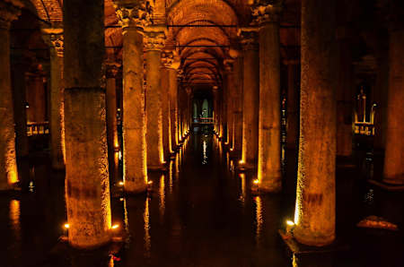 Lighted up Basilica Cistern.