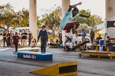 Participants take part at the Red Bull Drop In Tour in St. Petersburg in Florida.
