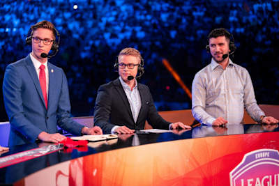 Ender on the analyst desk at the EU LCS Finals in Madrid