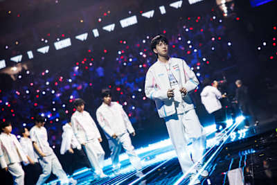 BLG on stage during the 2024 League of Legends World Championships final in London, UK.