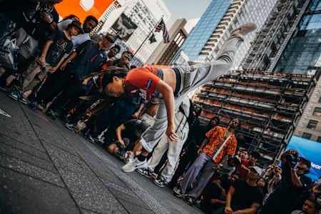Red Bull BC One All Star Logistx performs at the Red Bull BC One Guerrilla Cypher in New York City Time Square 