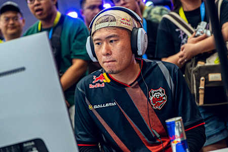 In 2025, Red Bull esports athlete Masato 'Bonchan' Takahashi competes in his opening EVO Championship Series match in Las Vegas, energised by the iconic Red Bull can