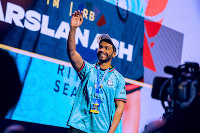 Arslan Ash greets the main stage crowd at EVO Championship Series in Las Vegas, Nevada, USA on August 3, 2025