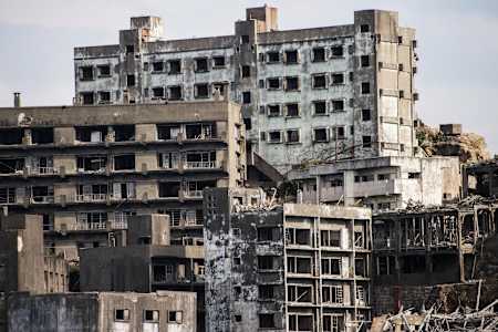 Abandoned buildings on Hashima Island, Japan.
